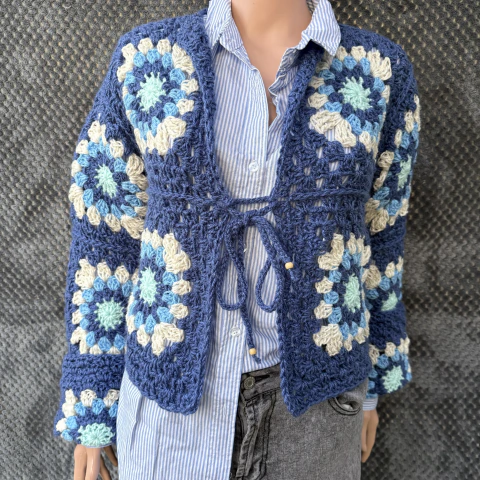 Cardigans Granny Squeare Azul | Manga larga