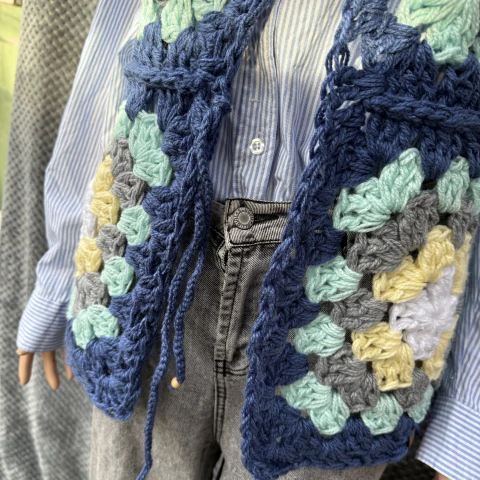 Cardigans Granny Squeare Azul | Sin mangas