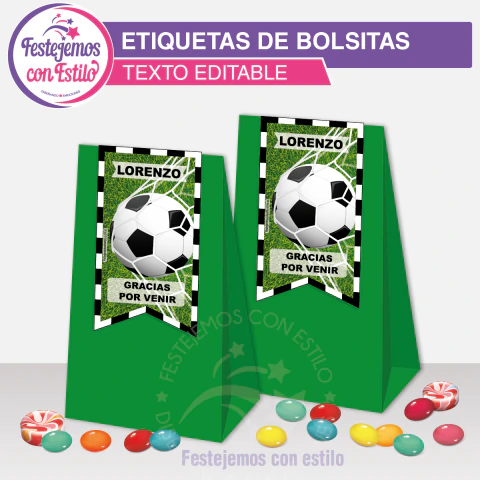Futbol Cierra Bolsas Imprimible Texto Editable - comprar online