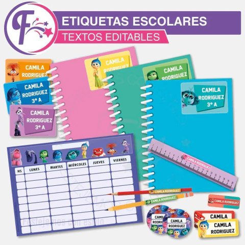 Intensamente Etiquetas Escolares Imprimibles Texto Editable