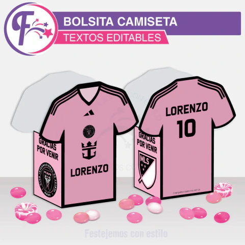 Inter Miami Bolsita Camiseta de Fútbol Rosa Texto Editable