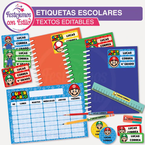 Mario Bros Etiquetas Escolares Imprimibles Texto Editable