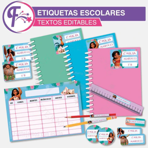 Moana Etiquetas Escolares Imprimibles Texto Editable