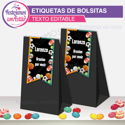 Pelotas deportivas Cierra Bolsas Imprimible Texto Editable - comprar online