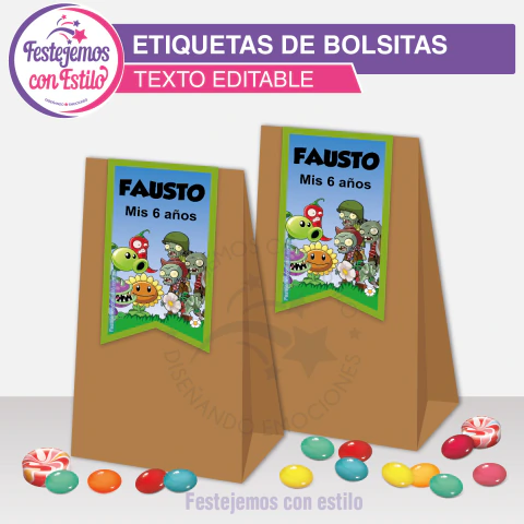 Plantas Vs Zombies Cierra Bolsas Imprimible Texto Editable - comprar online
