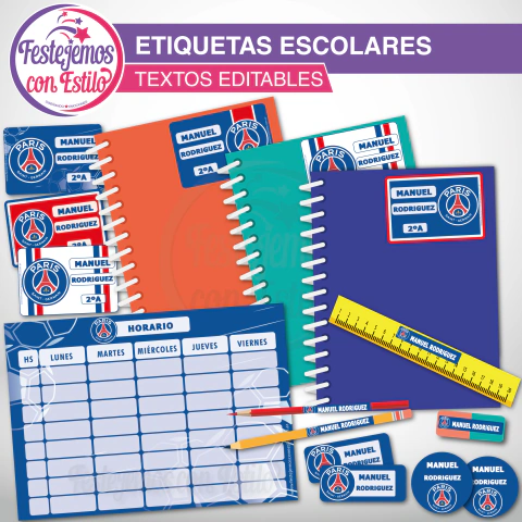 PSG Fútbol Etiquetas Escolares Imprimibles Texto Editable
