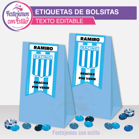 Racing Club Cierra Bolsas Imprimible Texto Editable - comprar online
