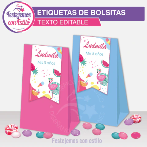 Verano Tropical Cierra Bolsas Imprimible Texto Editable - comprar online