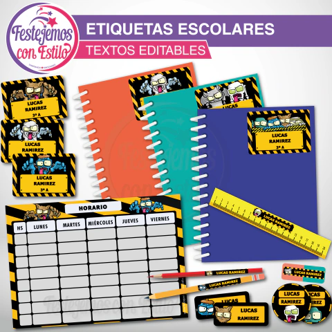 Ultra Zombies Etiquetas Escolares Imprimibles Texto Editable