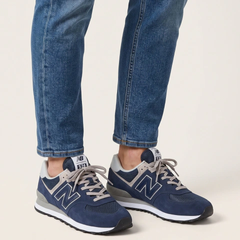 Tênis New Balance ML574 Masculino Marinho Casual Retrô Confortável Camurça EVA Encap Original Adulto