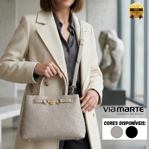 Bolsa Tote Feminina Via Marte Grande Original Estruturada Alça Transversal Tressê