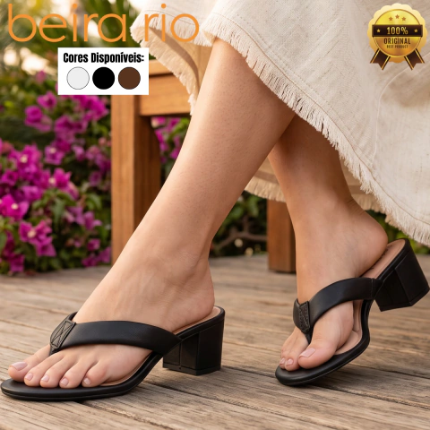 Sandália Beira Rio Feminina Salto Bloco Tamanco De Dedo Conforto Casual Antiderrapante Original