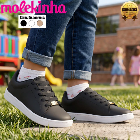 Tênis Molekinha Infantil Casual Feminino Confortável Escolar Antiderrapante Original Cadarço