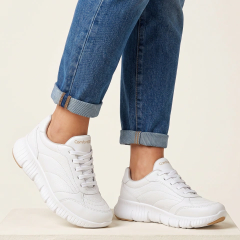 Tênis Feminino Comfortflex Casual Super Leve Confortável Com Cadarço Elastico Palmilha Acolchoada Calce Fácil
