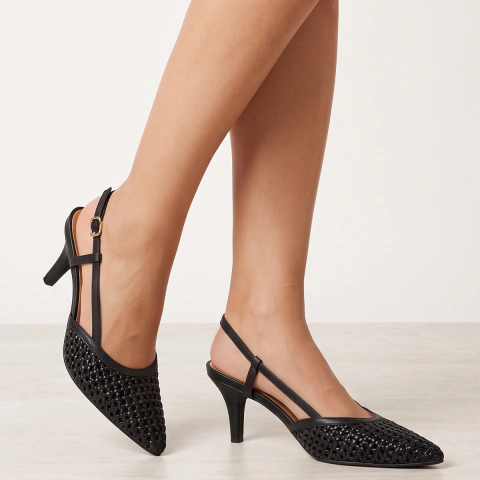 Scarpin Feminino Vizzano Slingback Tela Tramado Bico Fino Salto 8cm Elegante Casual Social