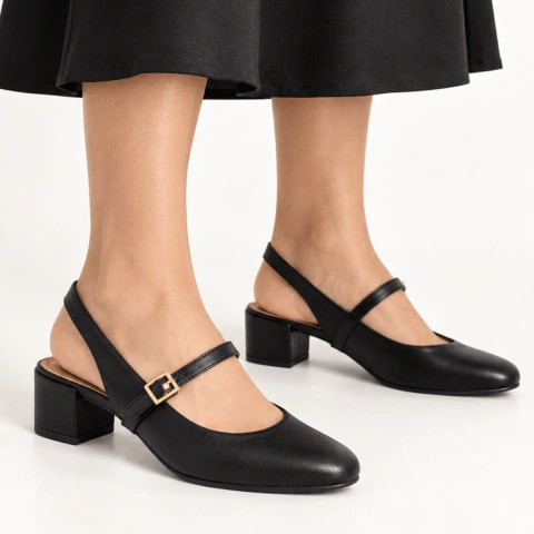 Sapato Feminino Slingback Beira Rio Salto Bloco Baixo Fivela Dourada Casual Confortável