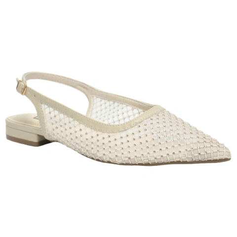 Sapatilha Feminina Via Marte Slingback Bico Fino Tela lateral Brilho Tranparente Elegante Casual Dia - Calezza