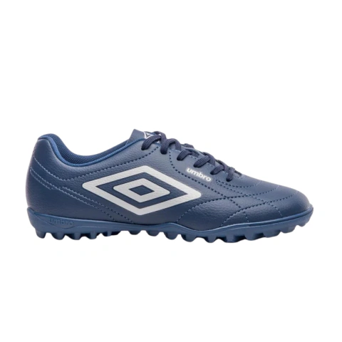 Chuteira Society Umbro Juvenil Class Footballer Jr Masculina Marinho Cinza com Travas para Grama Sintética Original - Calezza