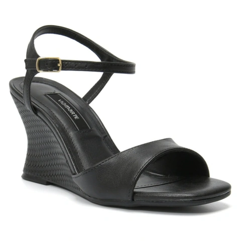 Sandália Feminina Via Marte Anabela 9cm Bico Quadrado Fivela Elegante Casual Salto Trançado Confortável e Moderna - Calezza