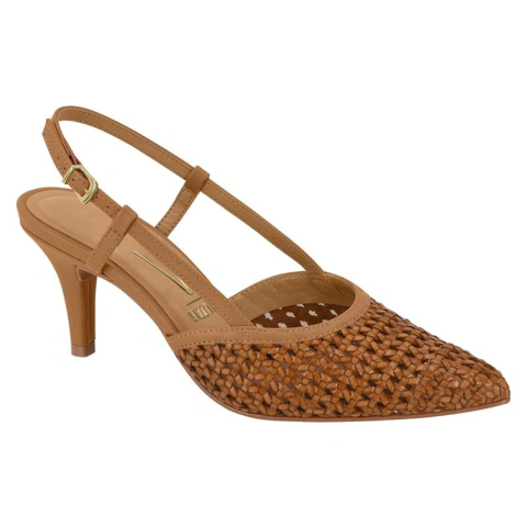 Scarpin Feminino Vizzano Slingback Tela Tramado Bico Fino Salto 8cm Elegante Casual Social - Calezza