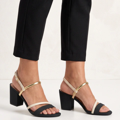 Sandália Beira Rio Feminina Salto Bloco 8cm Confortável Elegante Tiras Dourado Branco Off Preto Chic