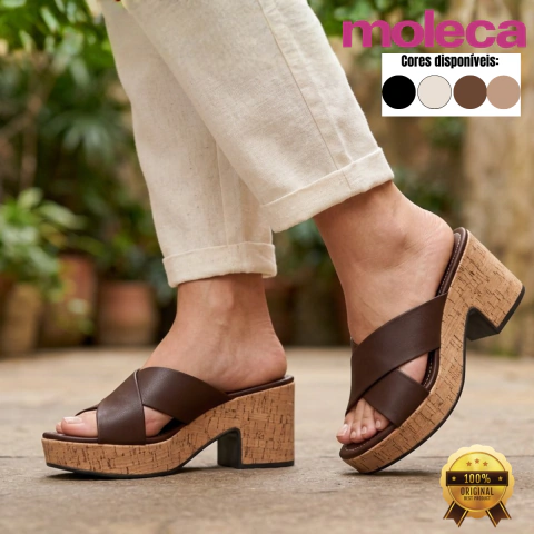 Sandália Feminina Moleca Plataforma Tiras Cruzadas Solado Antiderrapante Original