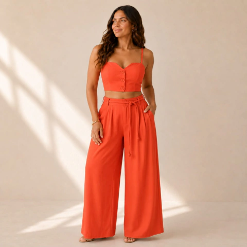 Calça pantalona em alfaiataria