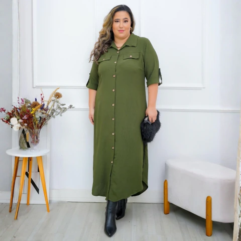 Vestido Chemise Longo Com Botões Frontais - comprar online