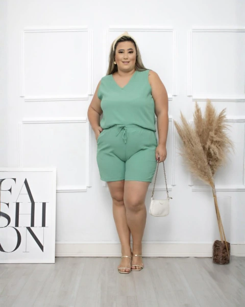 Conjunto Verão Camisa Regata Short Com Elastes Na Cintura na internet