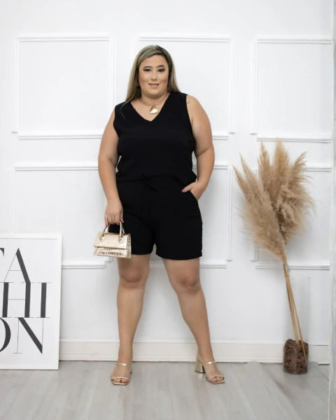 Conjunto Verão Camisa Regata Short Com Elastes Na Cintura - Valeria Modas