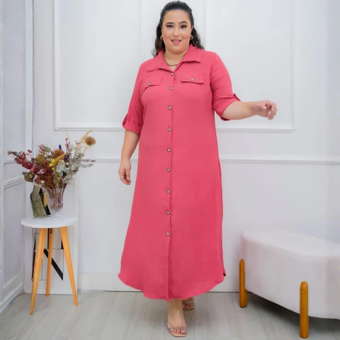 Vestido Chemise Longo Com Botões Frontais - comprar online