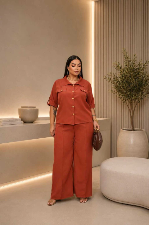 Conjunto Social Premium Camisa Com Botões Frontais e Calça Social