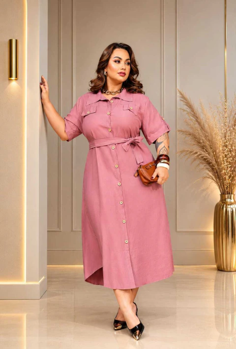 Vestido Chemise Midi Com Botões Frontais - Valeria Modas
