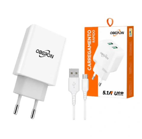 CARREGADOR 2 SAIDAS USB OBERON 20W 5.1 + CABO V8