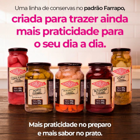 Conservas Farrapo: Cebola Roxa ao Vinho, Pepino agridoce, Beteraba, Mix de Couve-flor+Cenoura, Pepino - comprar online