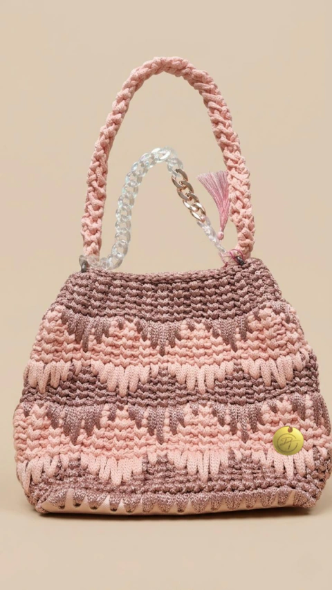 Bolsa de Passeio Média em Crochê - DT Rosa e Rose Gold - comprar online