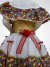 Vestido infantil amarelo floral com babados e laço vermelho - Drika Moda