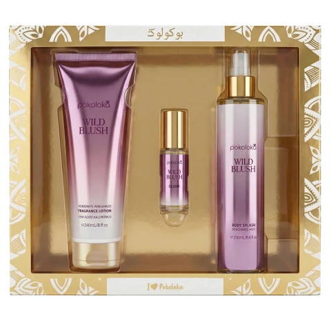 Kit Pokoloka Luxury Wild Blush Feminino - Hidratante 240ml + Body Splash 250ml + Perfume 15ml