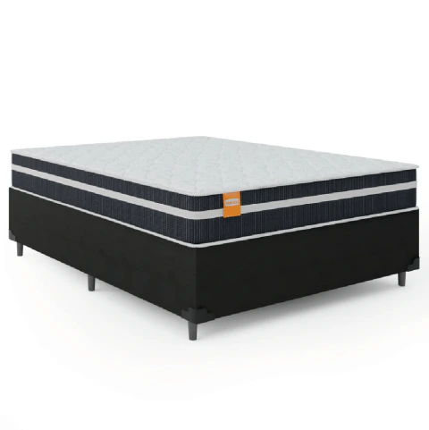 Cama Box Casal Queen Colchão Molas Qatar 158x198x60cm Branco / Preto - Suporta até 200 Kg Por Pessoa