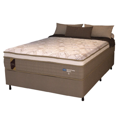 Cama Box Casal Queen Colchão Molas Ensacadas Guarda Costas Alameda 158x198x68cm Suede Marrom/Branco