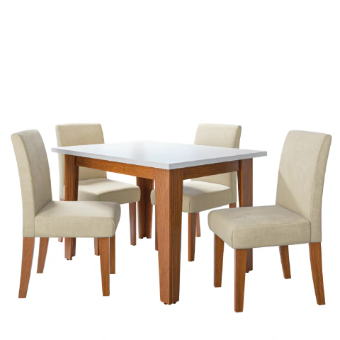 Conjunto Sala de Jantar Mesa Miami 1,20m 4 Cadeiras Trieste Dobuê