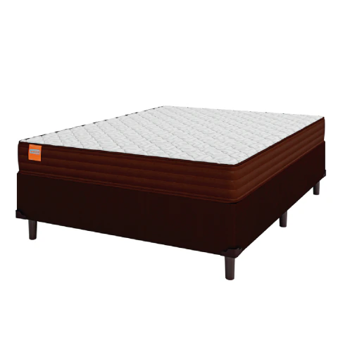 Cama Box Casal Colchão Molas Qatar 138x188x60cm Marrom / Branco - Suporta até 200kg por Pe