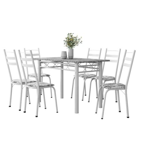 Conjunto De Mesa Sala de Jantar Leia Com 6 Cadeiras Tubular Granito 1,40m Artefamol