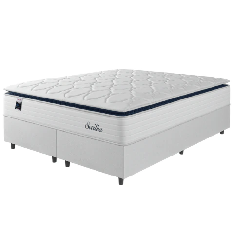 Cama Box Casal King Colchão Molas Ensacadas Com Pillow Sevilha 193x203x71cm Branco/Cinza Hellen