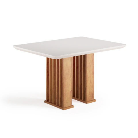 Mesa Sala de Jantar Tampo com Vidro Mond 1,20m Madeirado/Off White Viero