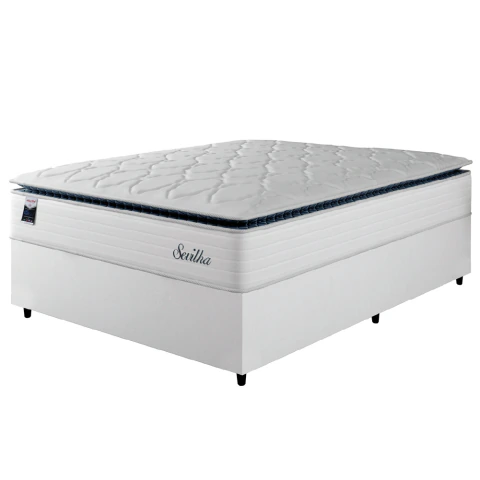 Cama Box Casal Colchão Molas Ensacadas Com Pillow Sevilha 138x188x71cm Branco/Cinza Hellen