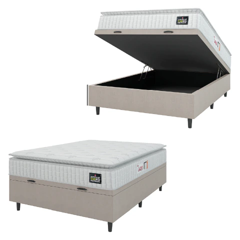 Cama Box Baú Colchão Casal Espuma D45 Lazio Pillow Top 138x188x70cm Hellen