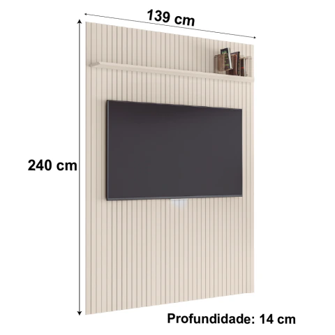 Painel para TV até 55 Polegadas Ripado com Prateleira Arbo 1,39x2,40m Off White EDN