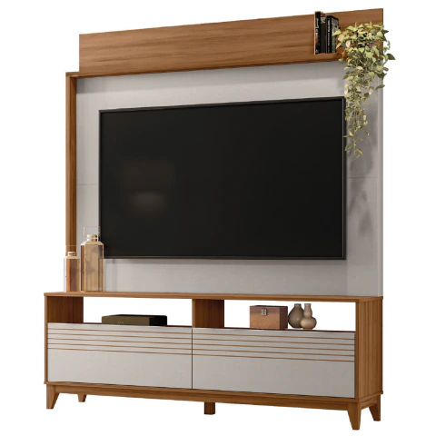 Estante Home Theater Para TV Até 70 Polegadas 1,60m Granada Madeirado / Off White Notável