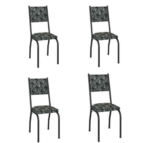 Conjunto Com 4 Cadeiras Tubular Diana Preto Fosco Assento Mosaico Artefamol
